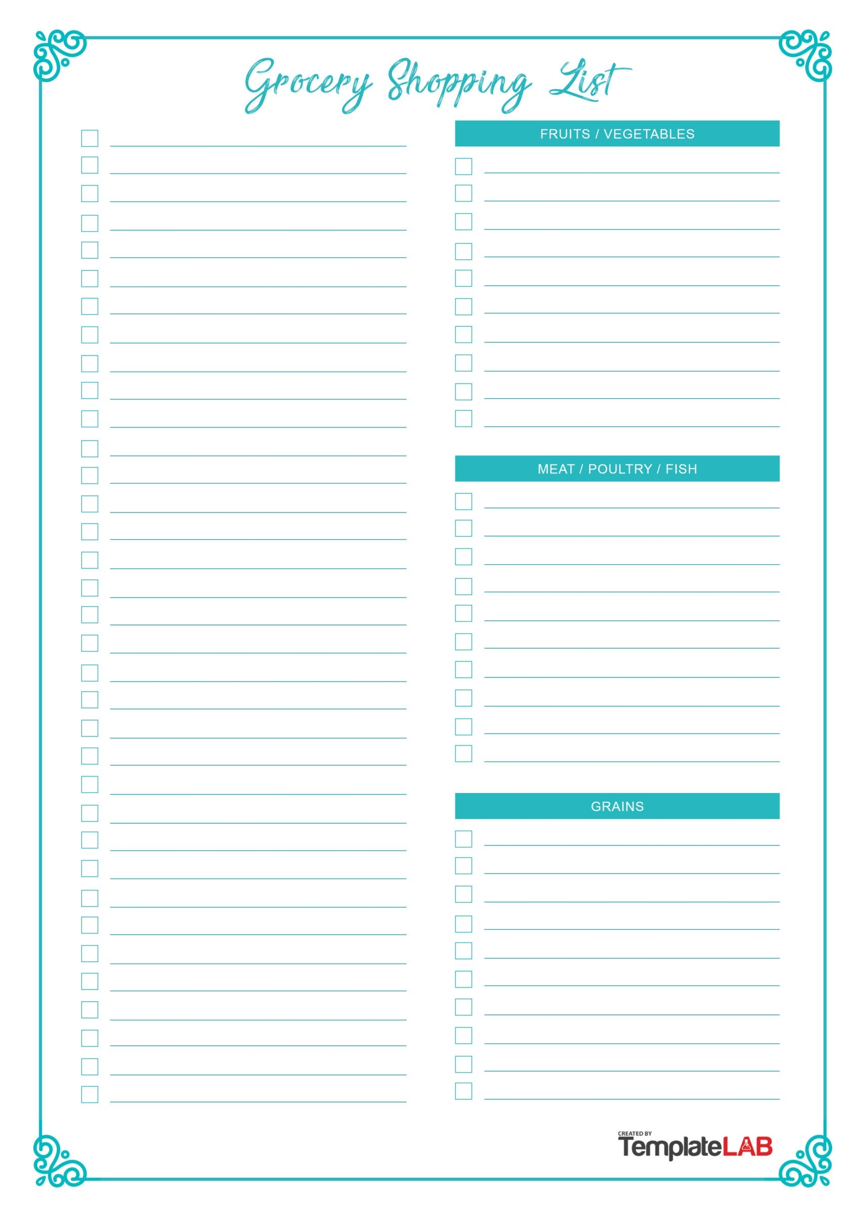 24 Printable Grocery List Templates Shopping Lists  24 Printable Grocery List Templates Shopping Lists