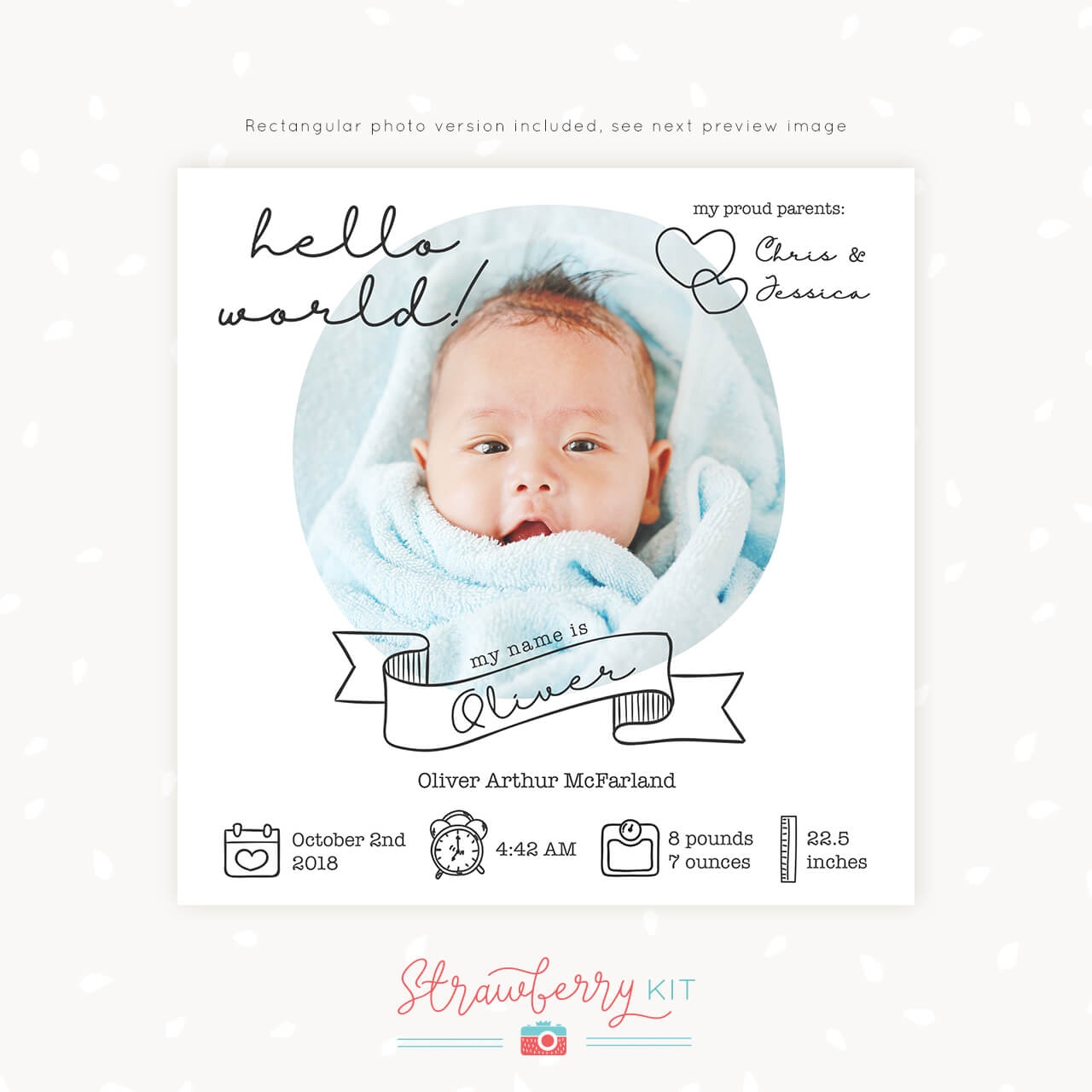 Birth Announcement Template Hello World Square For Print U0026 Social Media Strawberry Kit Birth Announcement Template Hello World Square For Print U0026 Social Media Strawberry Kit