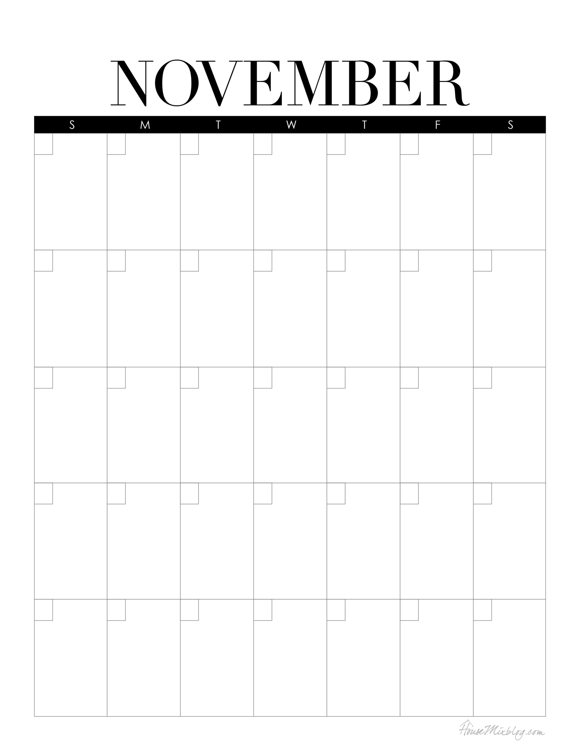 Blank Calendar Printable November House Mix