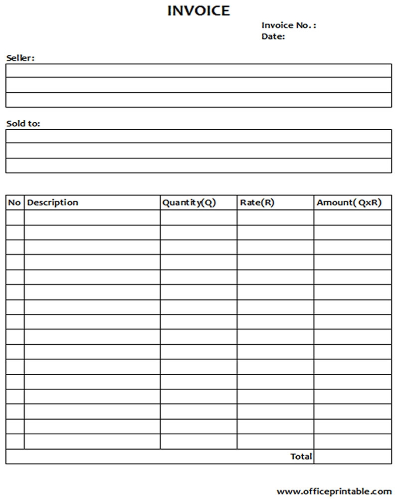 Free Blank Invoice Printable Template Free Blank Invoice Printable Template
