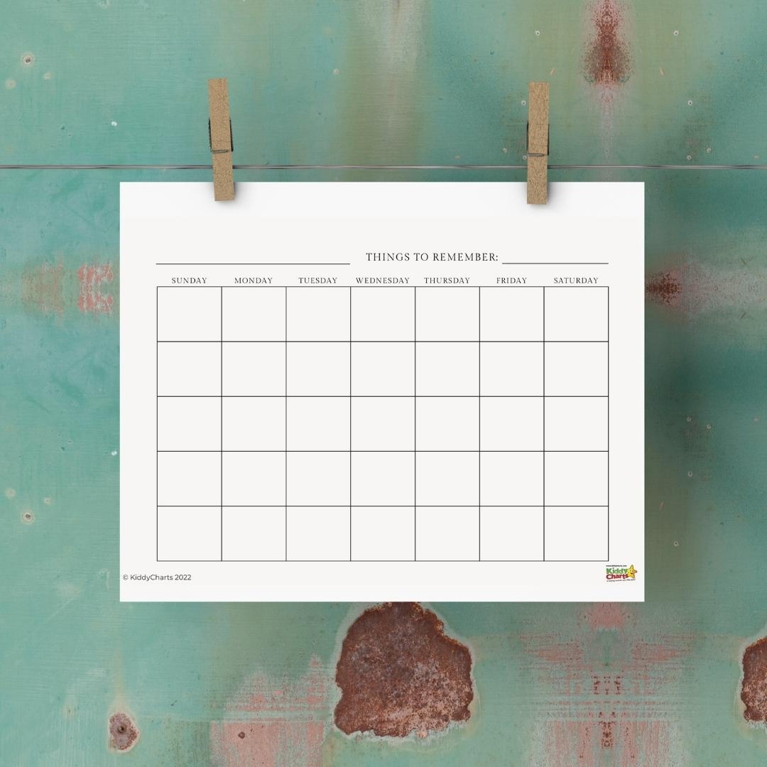 Blank Monthly Calendar Template KiddyCharts Shop