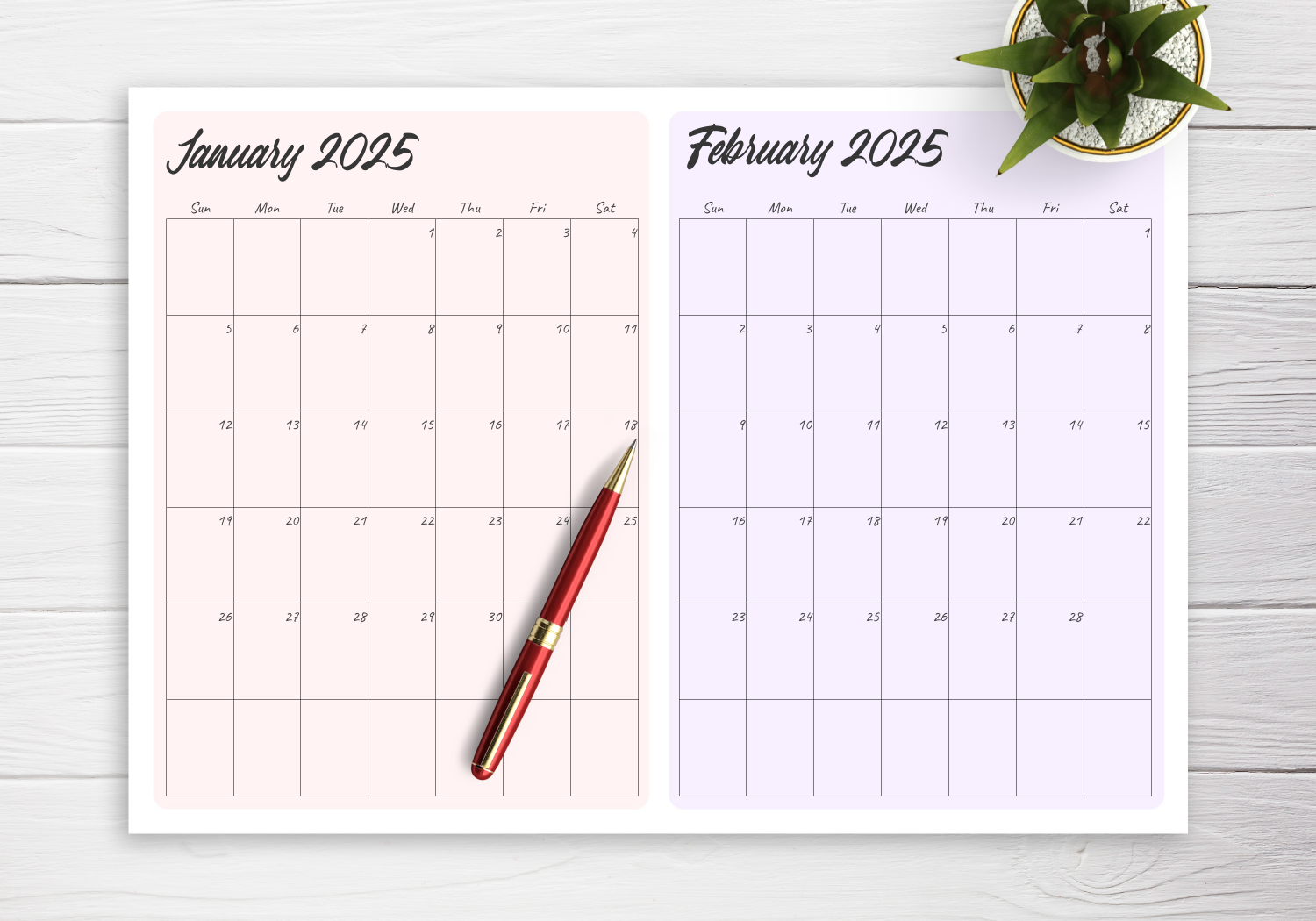 Download Printable Two Months On Page Calendar PDF