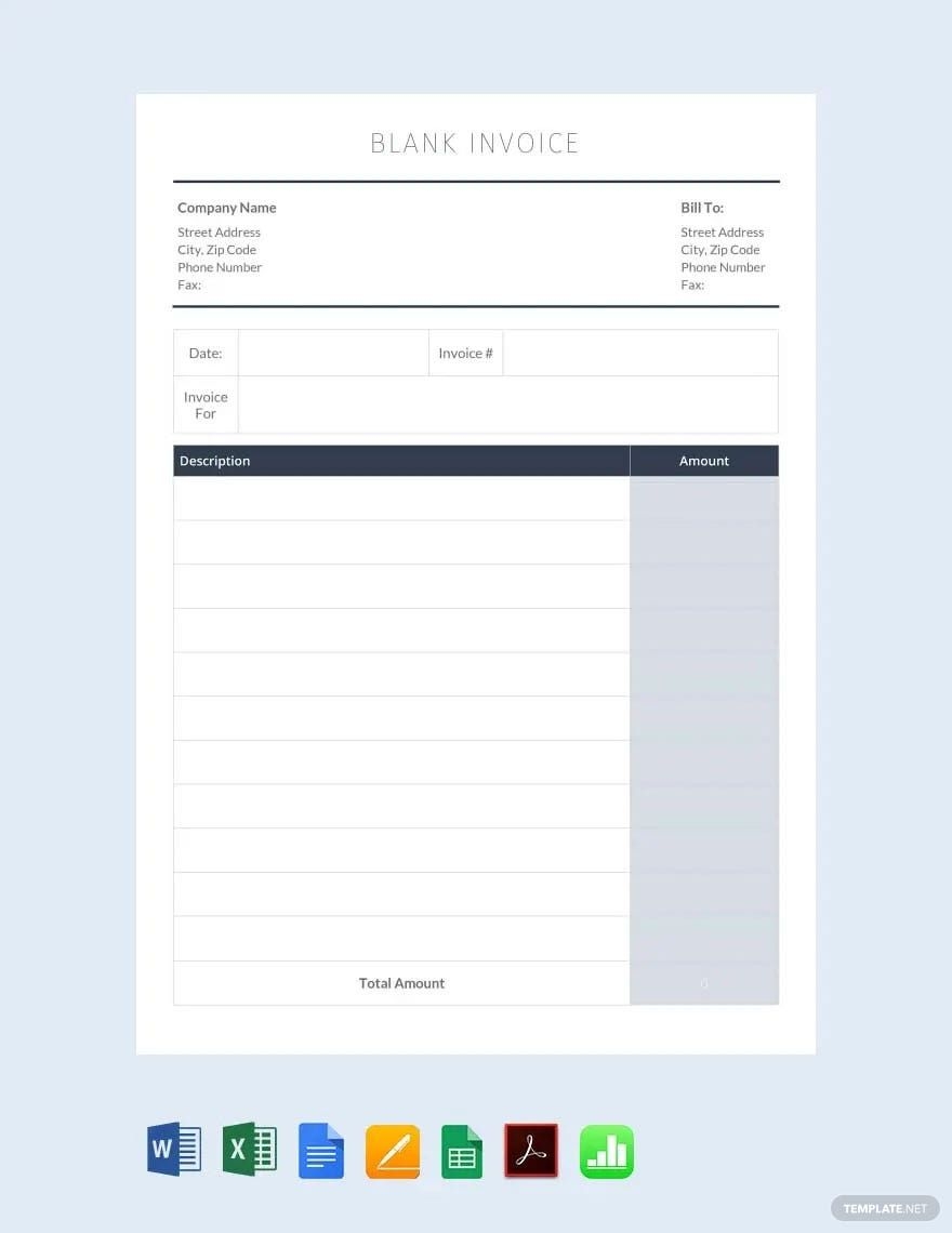 Editable Blank Invoice Template In Google Docs Google Sheets Word Excel Apple Numbers Pages PDF Download Template Editable Blank Invoice Template In Google Docs Google Sheets Word Excel Apple Numbers Pages PDF Download Template