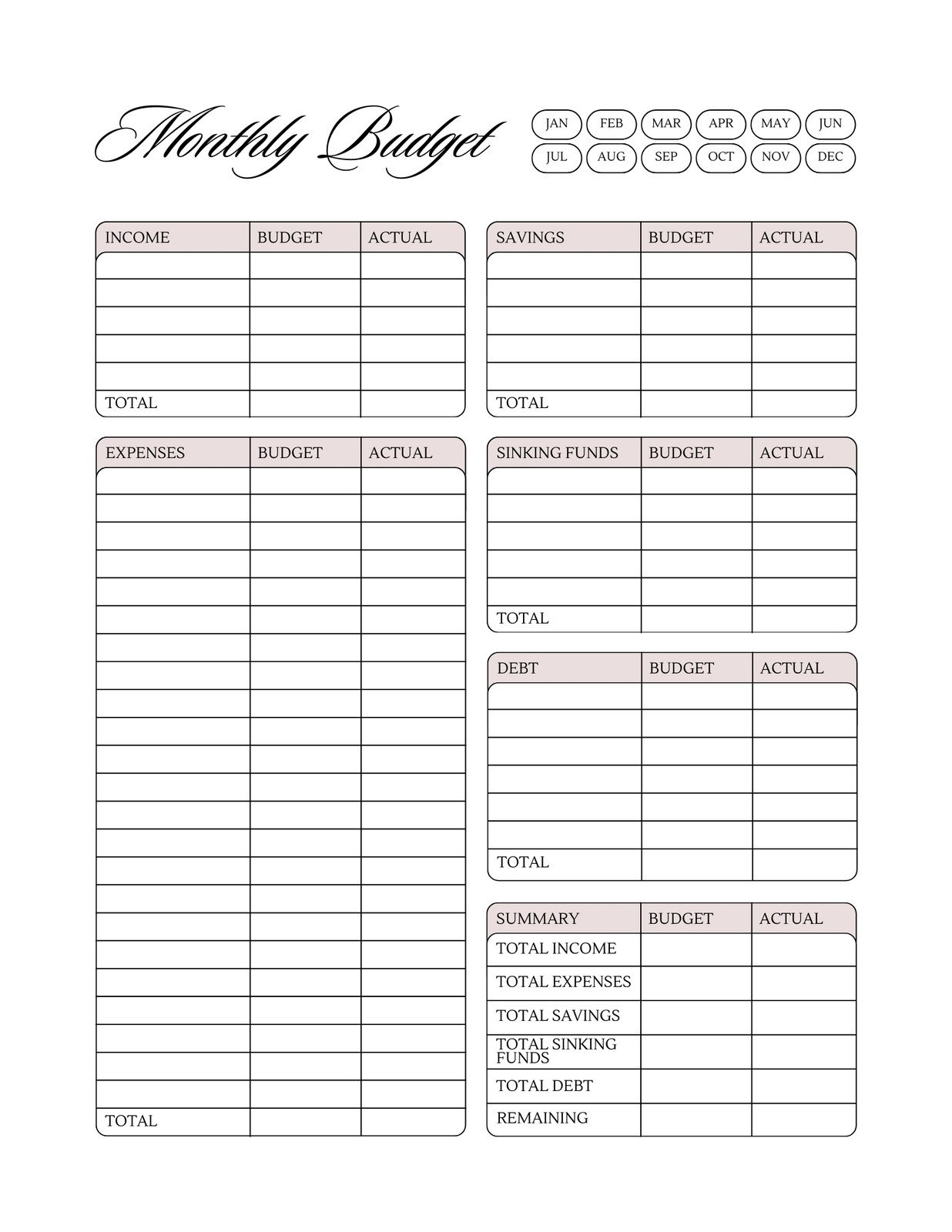 Free Blank Budget Worksheet Printable Free Blank Budget Worksheet Printable