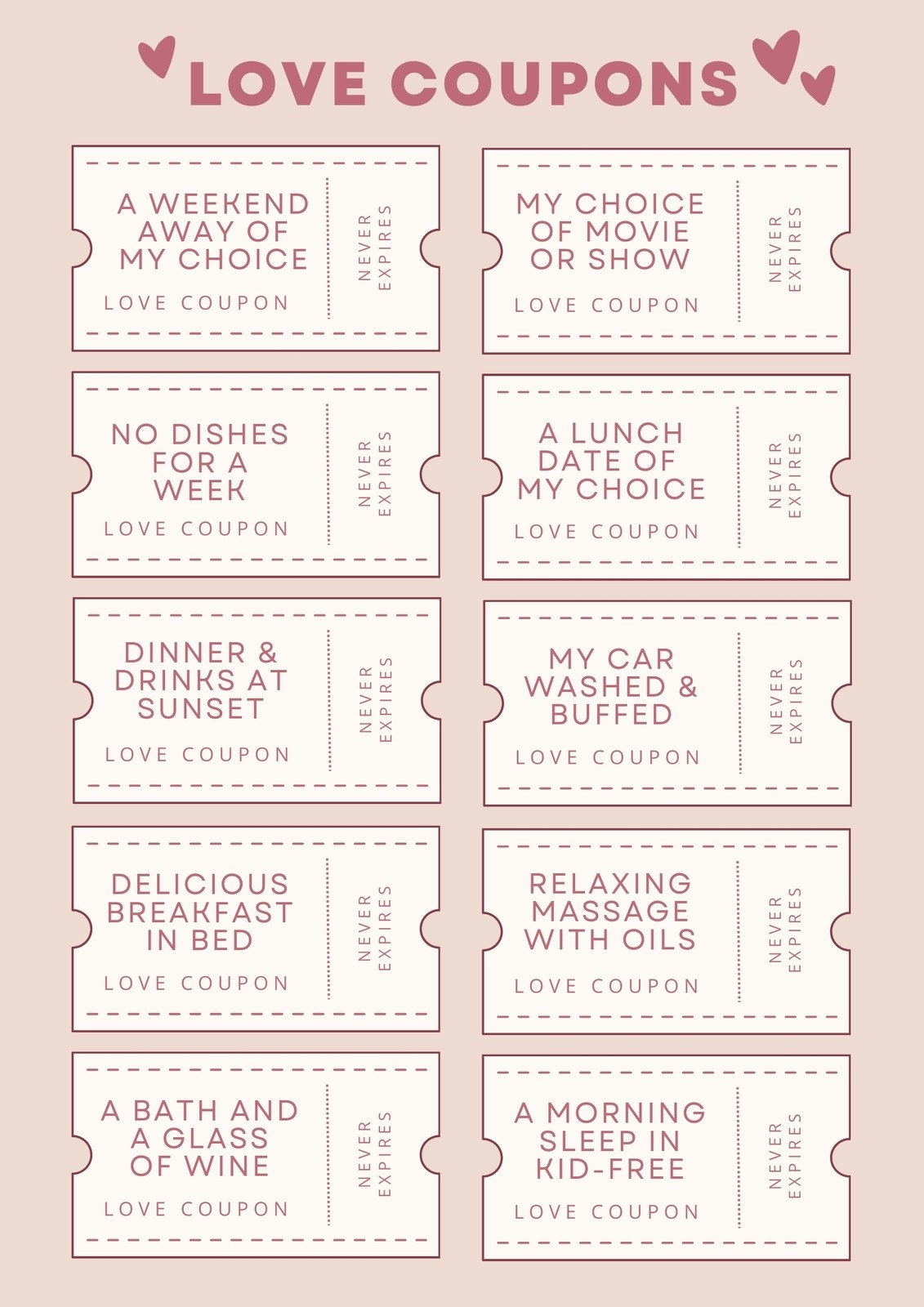 Free Printable Love Coupon Templates Canva