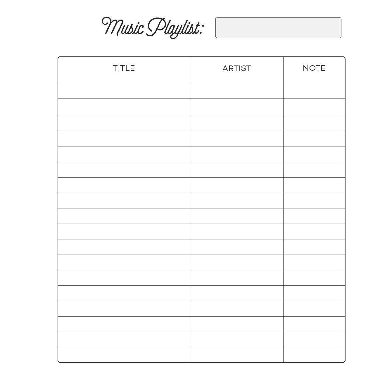 Insert List Of Songs 10 Sheets Hooh Shop