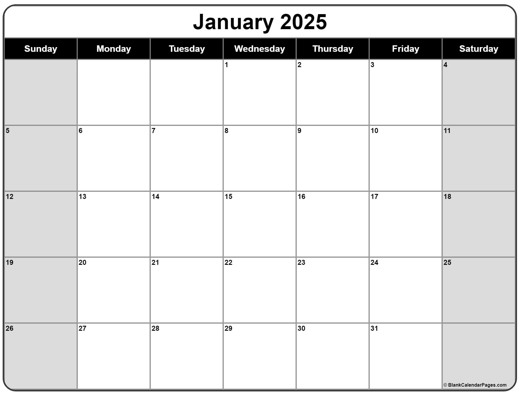 January 2025 Calendar Free Printable Calendars