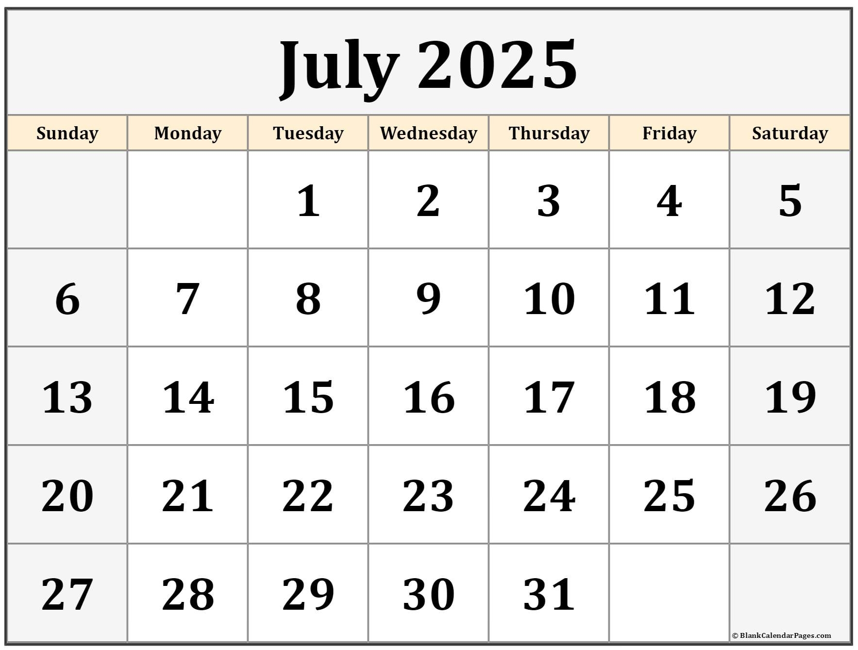 July 2025 Calendar Free Printable Calendars July 2025 Calendar Free Printable Calendars