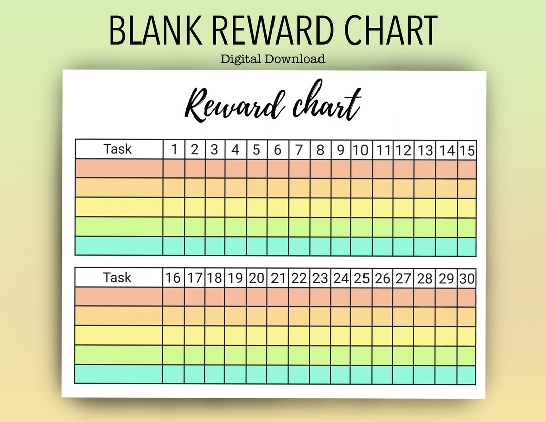 Kids Printable Blank Reward Chart Monthly Sticker Prize Chart Etsy