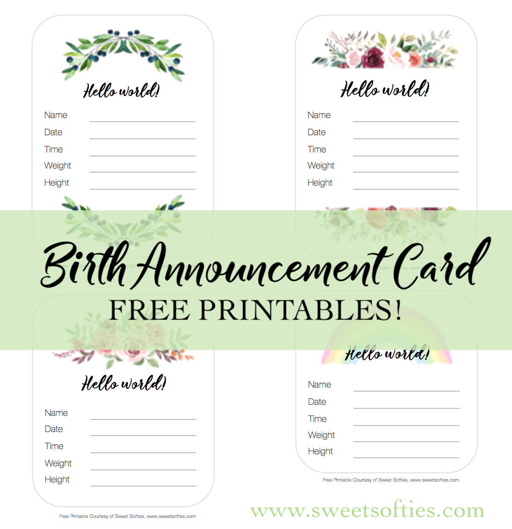 Newborn Baby Birth Announcement Cards FREE Printables Sweet Softies Newborn Baby Birth Announcement Cards FREE Printables Sweet Softies