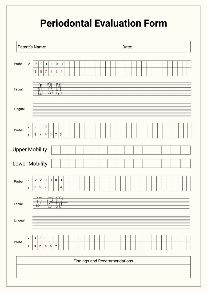 Periodontal Chart For Dentist Office In Illustrator PDF