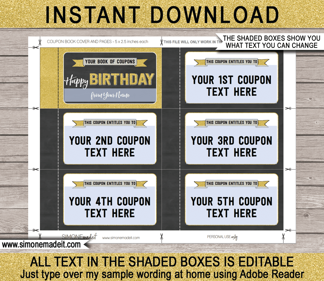 Printable Birthday Coupon Book Template DIY Personalized Coupons Printable Birthday Coupon Book Template DIY Personalized Coupons