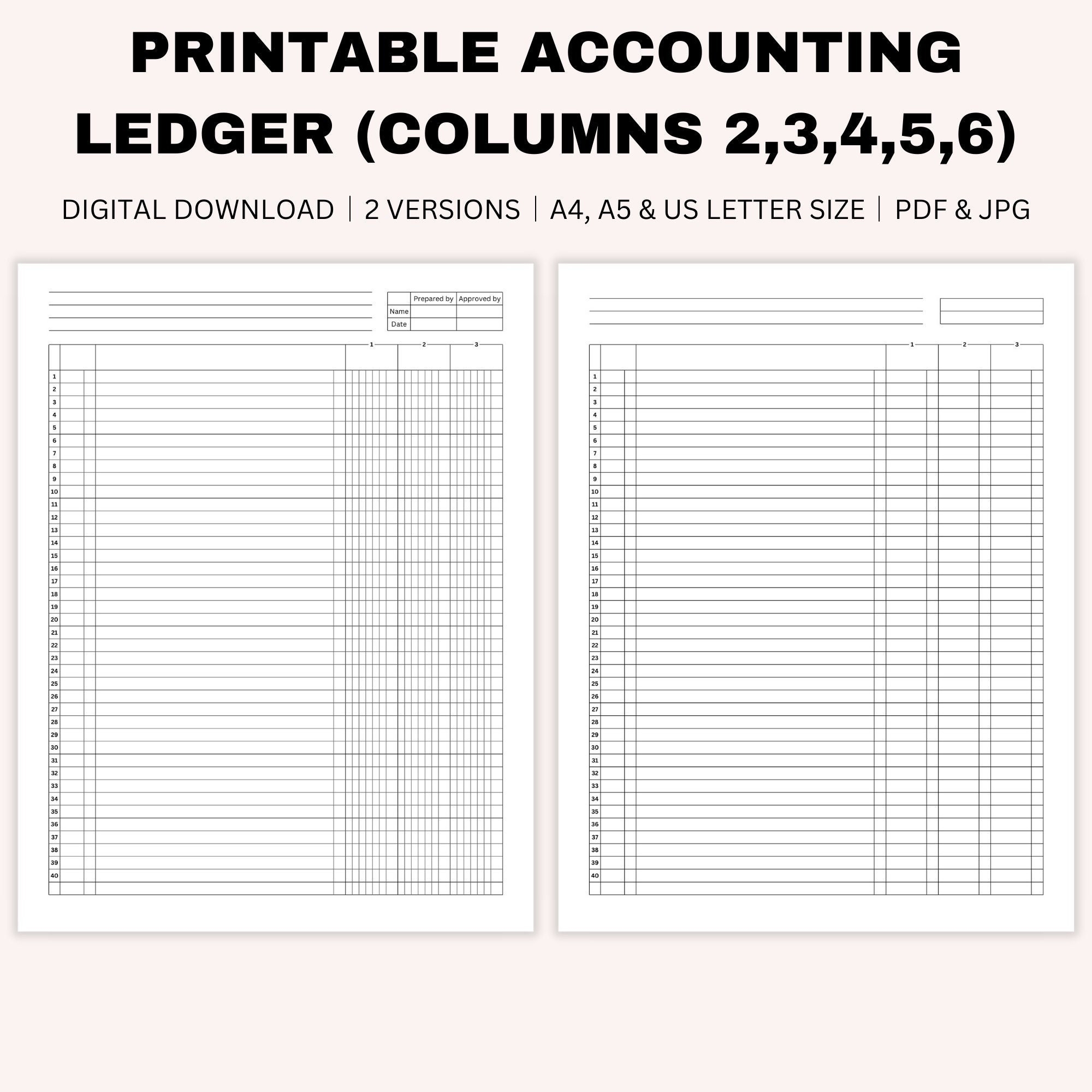 Printable Blank Accounting Ledger Money Ledger Bookkeeping  Printable Blank Accounting Ledger Money Ledger Bookkeeping