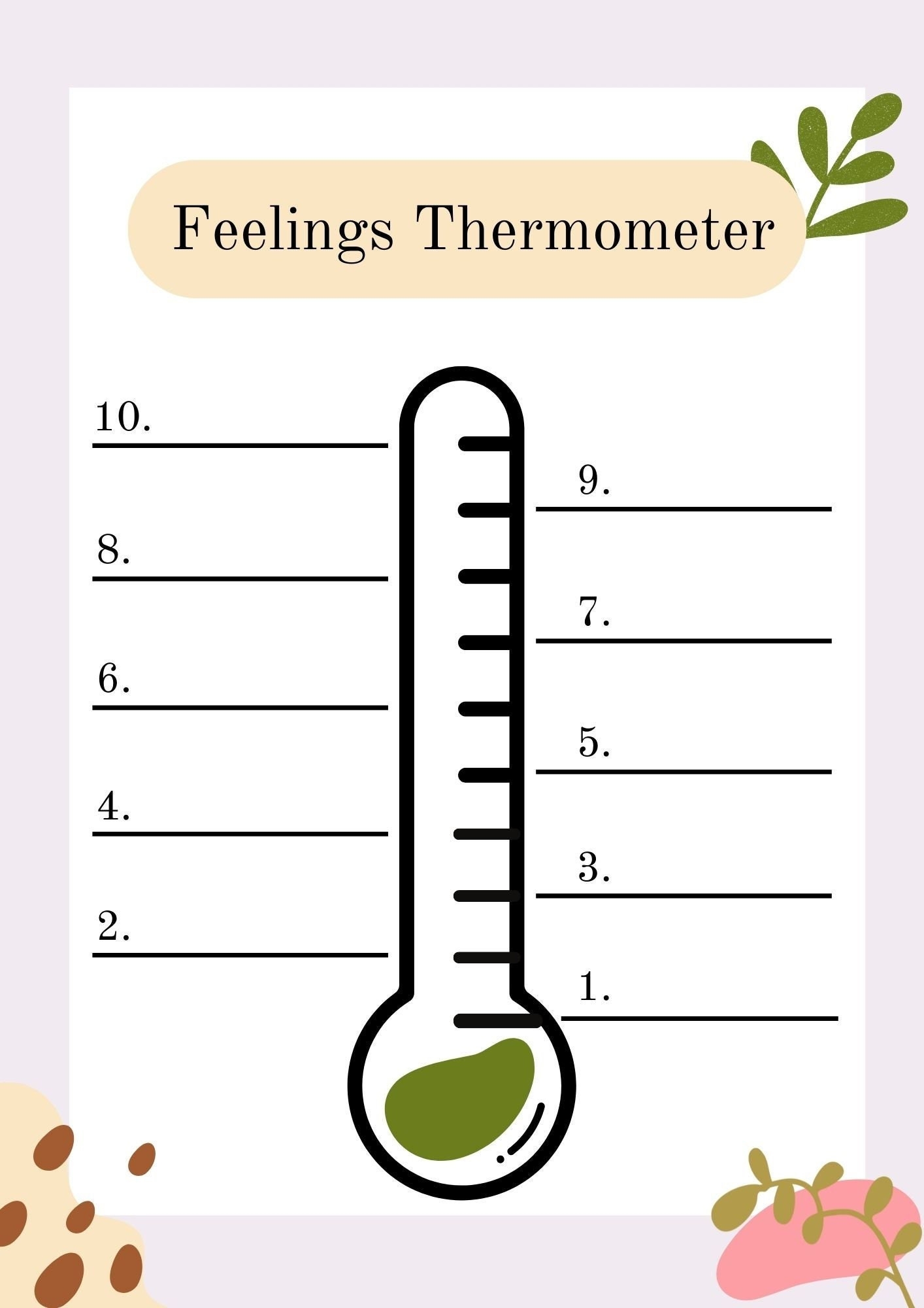 Printable Feelings Thermometer Worksheet