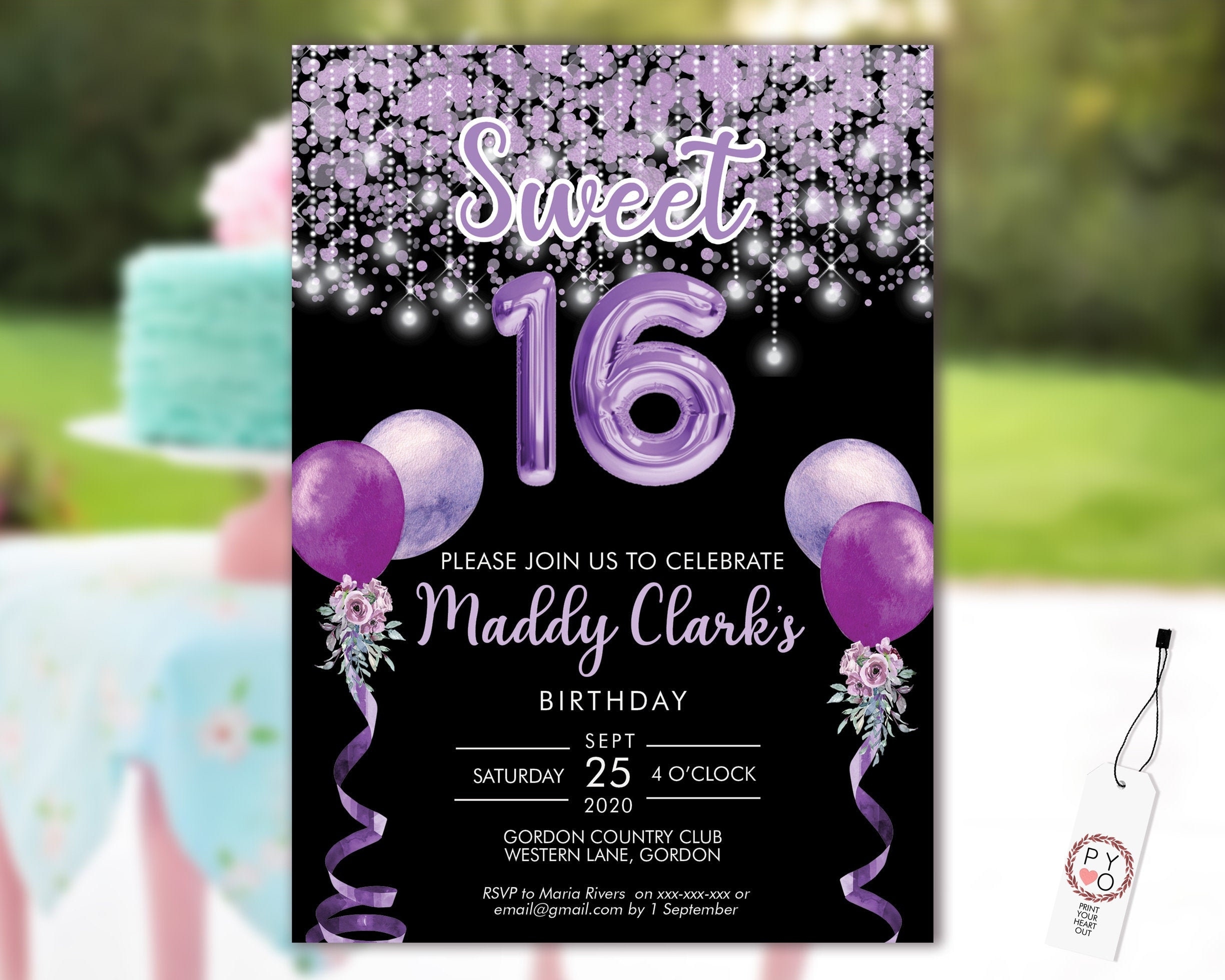 Sweet 16 Party Invitation Printable Template Black Editable Sweet 16 Party Invitation Printable Template Black Editable