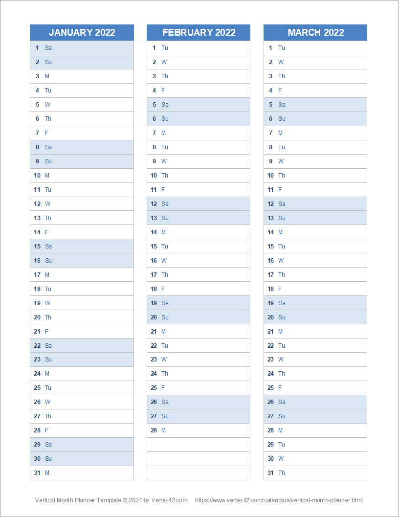 Vertical Month Planner Template Vertical Month Planner Template