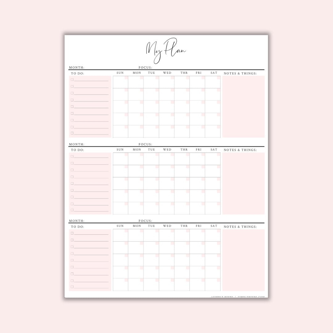 3 Month Calendar 3 Month Printable Calendar 90 Day Plan Instant Download Wall Calendar Large Wall Calendar Etsy