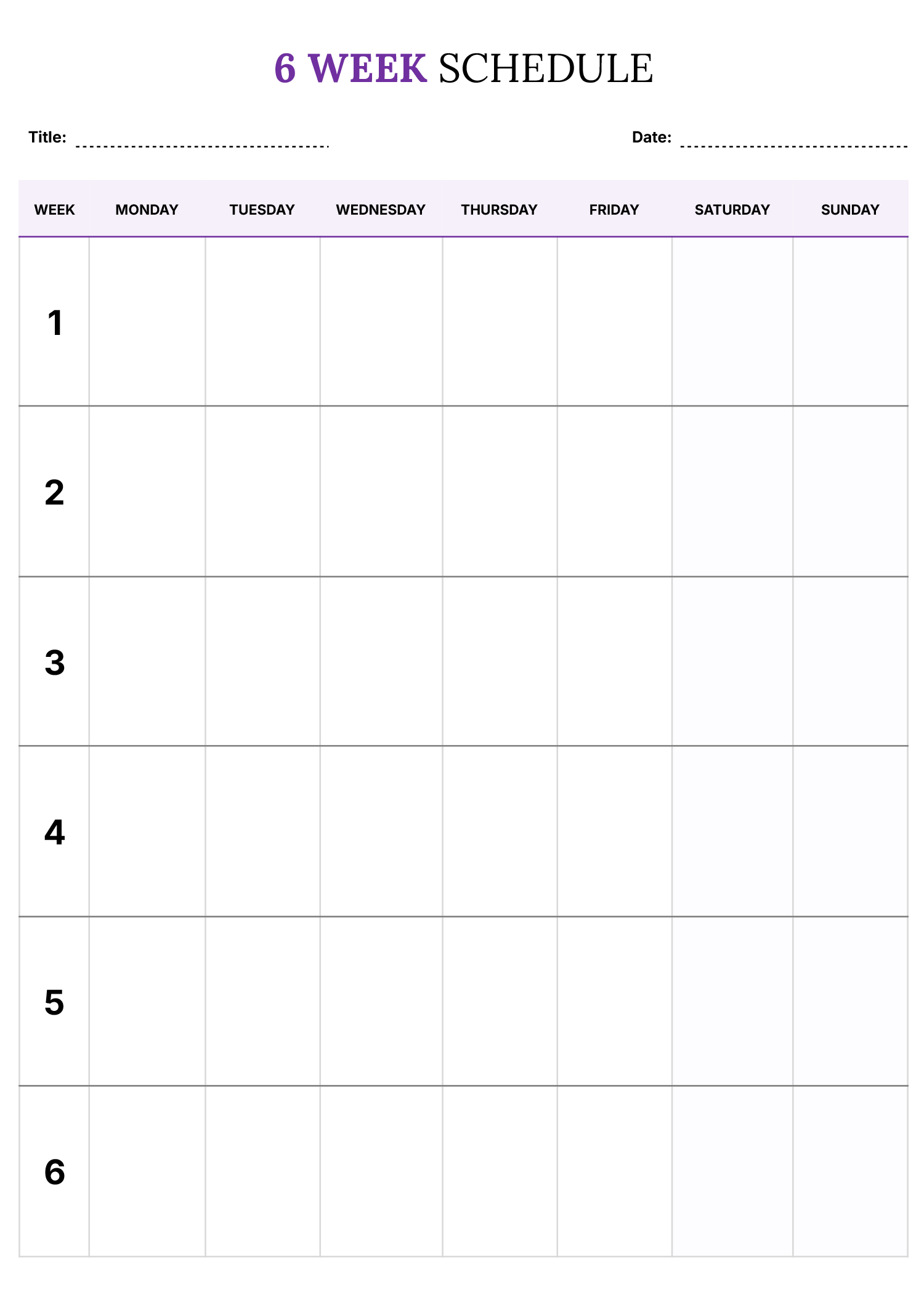 6 Week Schedule Template Google Docs Word Highfile