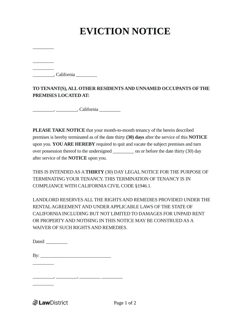Free Eviction Notice Template PDF U0026 Word Forms LawDistrict