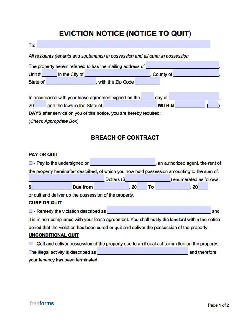Free Eviction Notice Templates PDF Word