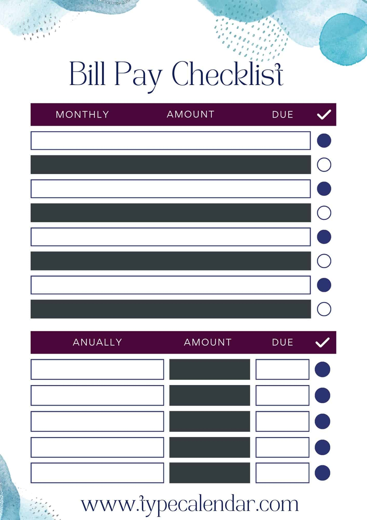 Free Printable Bill Pay Checklist Template U0026 Monthly Word Excel  Free Printable Bill Pay Checklist Template U0026 Monthly Word Excel