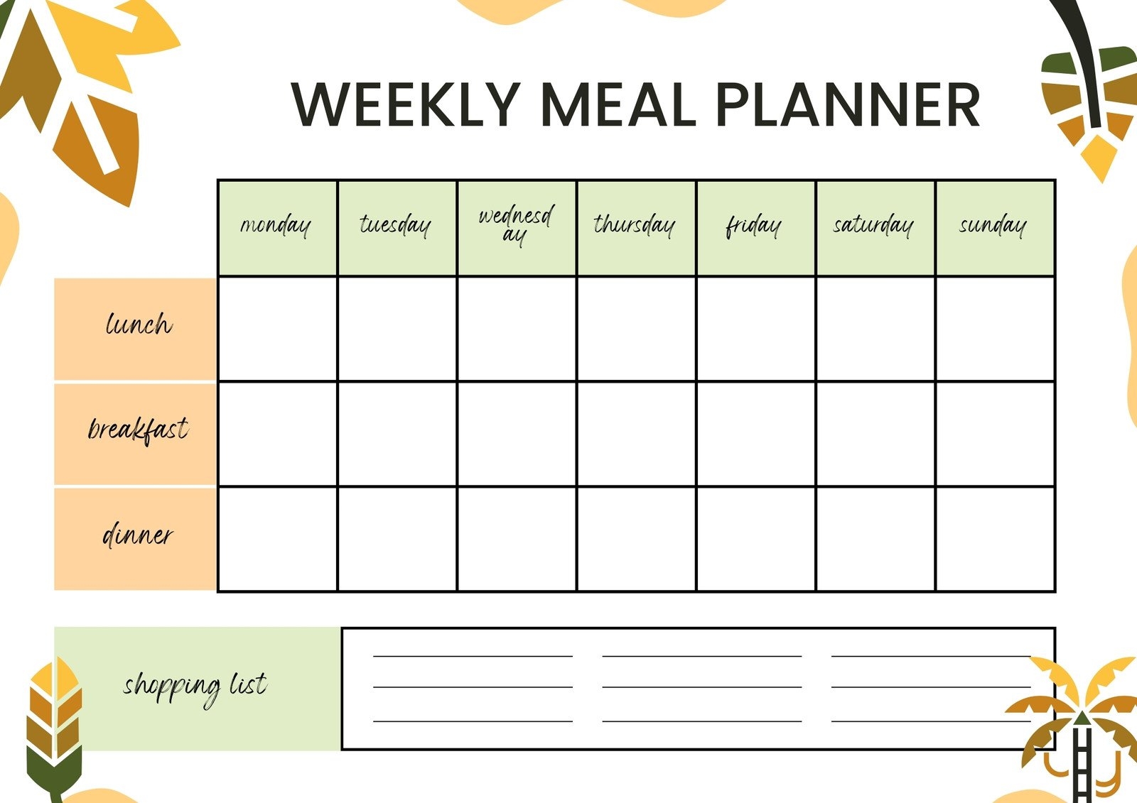 Free Printable Blank Menu Calendar