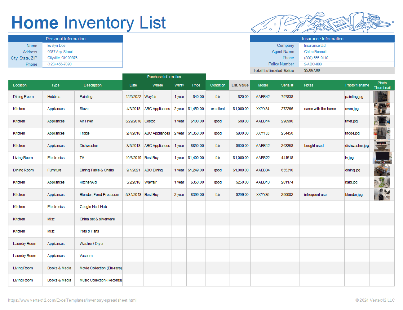 Home Inventory List Template For Excel Home Inventory List Template For Excel