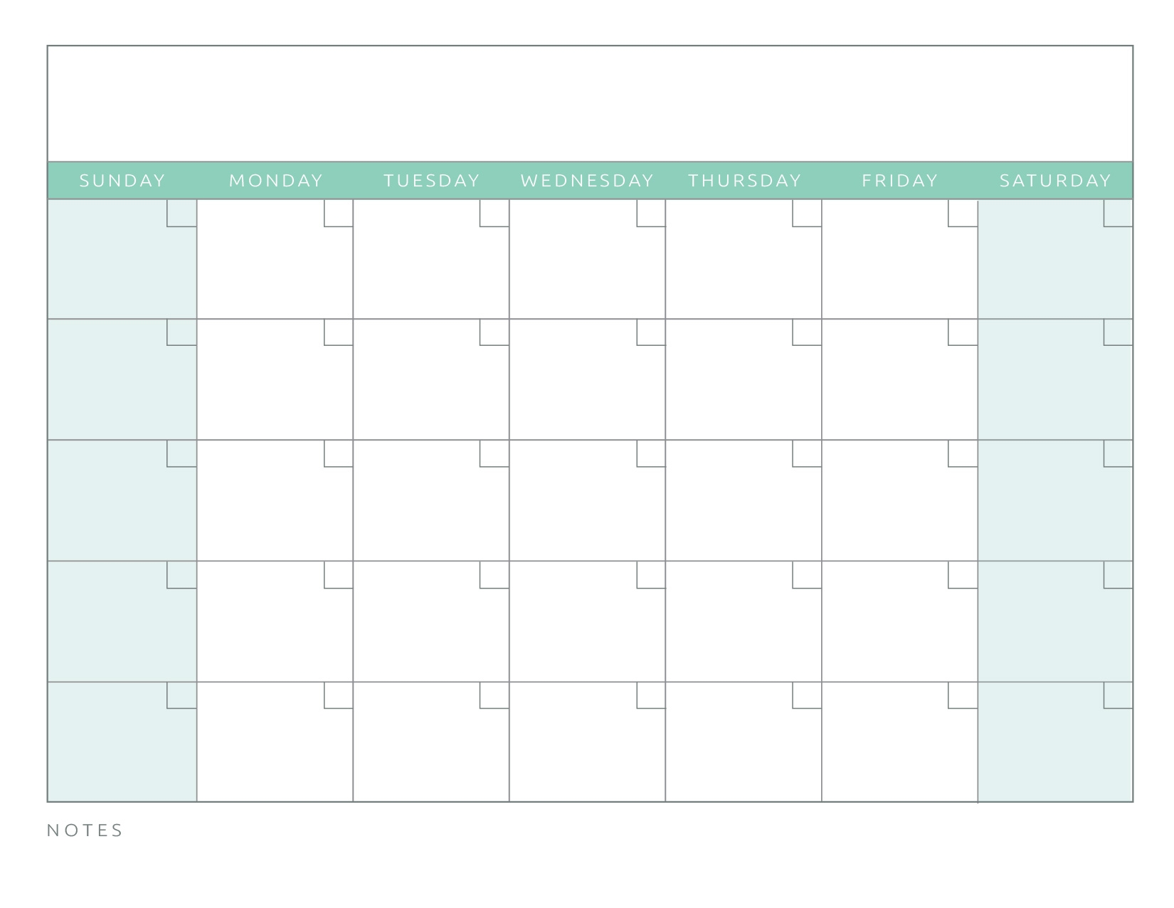 Month Blank Monthly Calendar Printable