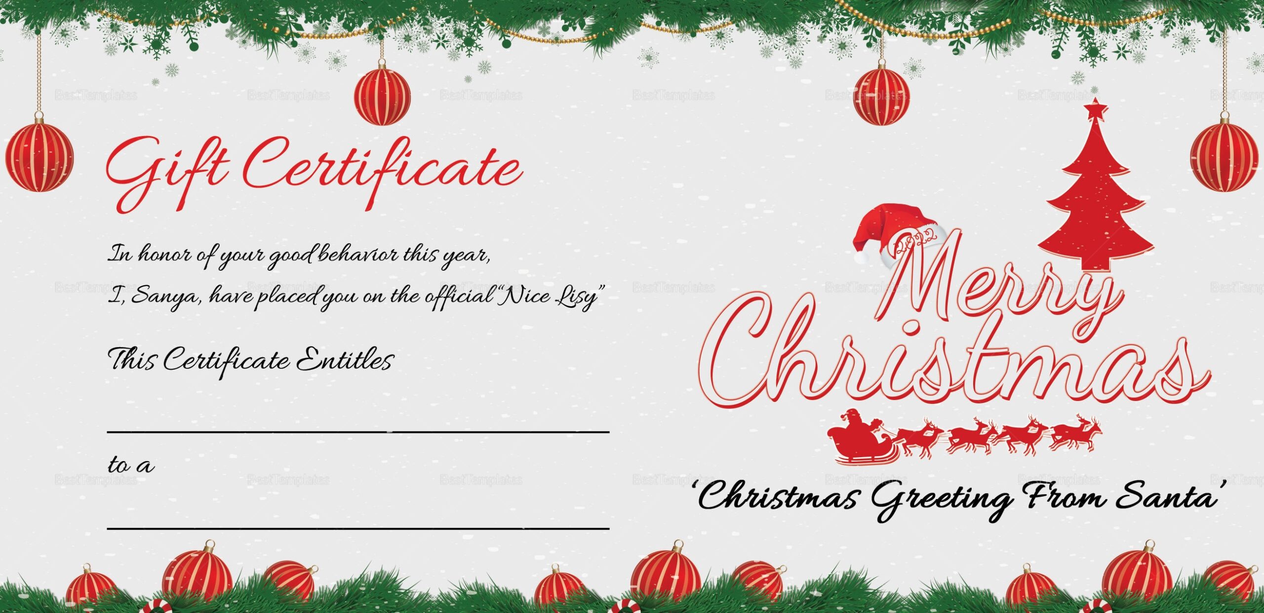 Printable Blank Christmas Gift Certificate Template Printable Blank Christmas Gift Certificate Template