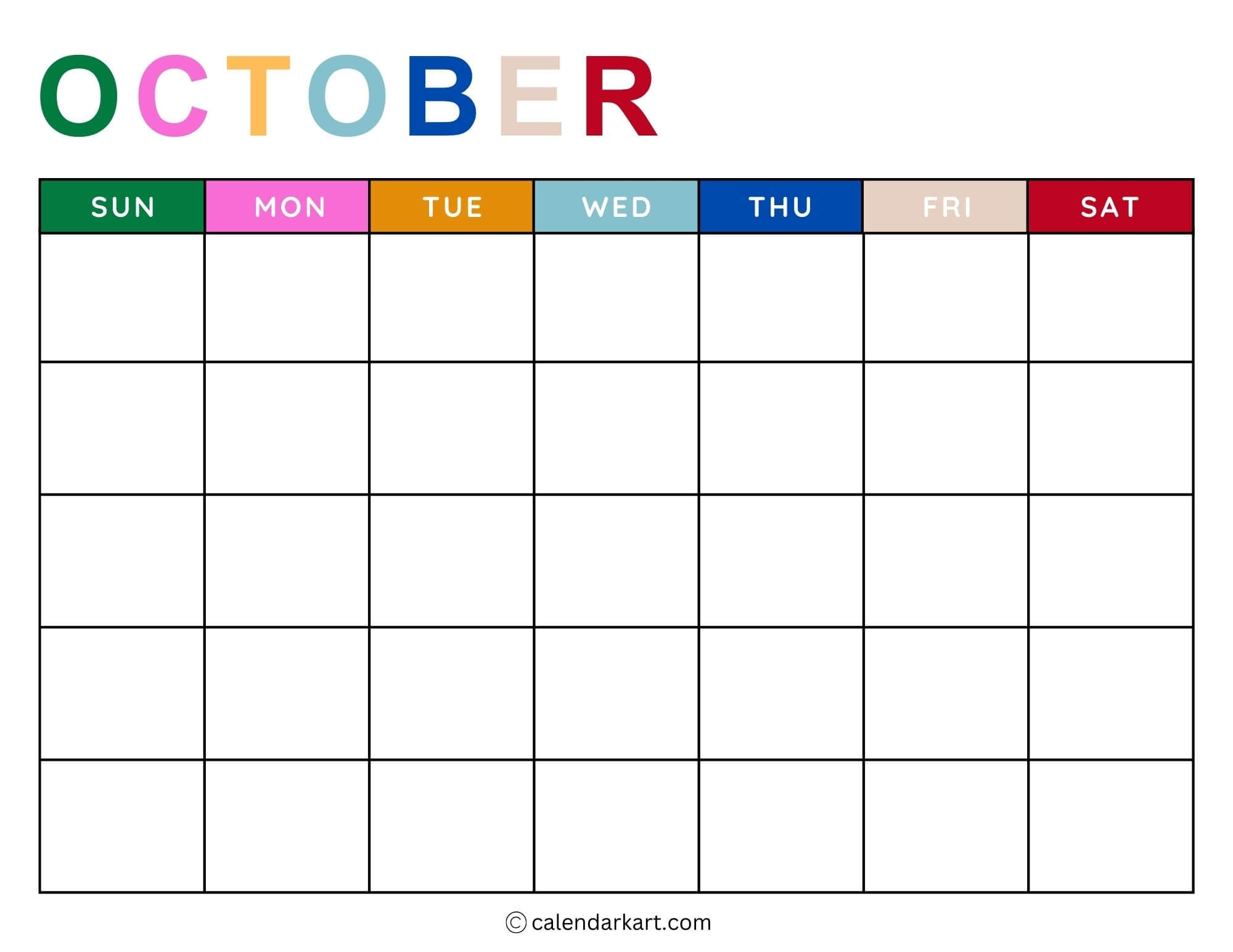 Printable Blank Monthly Calendar Template