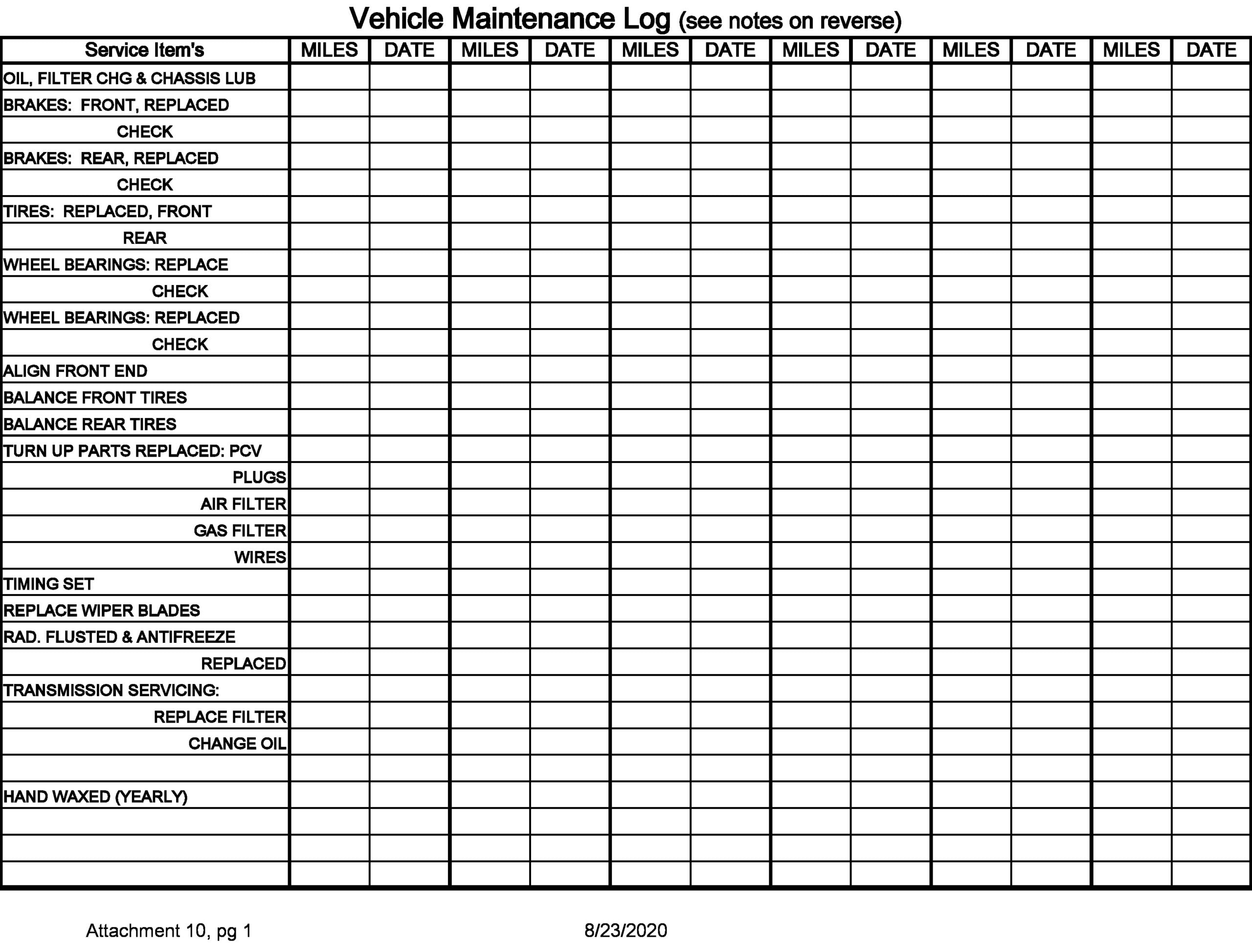 Free Blank Printable Vehicle Maintenance Log